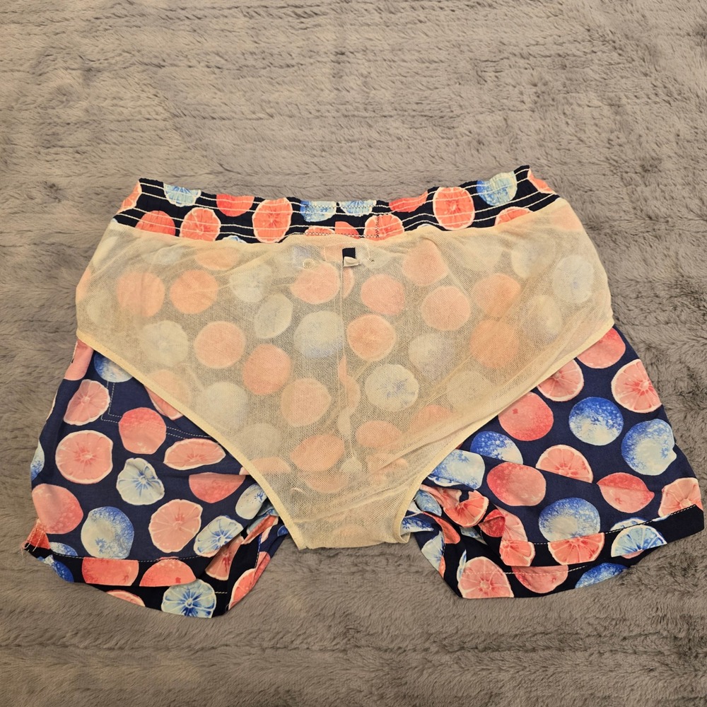 Vilebrequin Moorea Swim Trunks Mens XL Navy Blue Pink Citrus Fruit Print Shorts - Picture 4 of 5